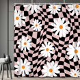 thumbnail image 1 of Retro Black Pink 70S Shower Curtain, Colorful Checkered Aesthetic Aabstract Shower Curtains for Bathroom, Vintage Groovy Daisy Floral Flowers Bath Curtain, Geometric Modern Bathroom Decor 60X72in, 1 of 7