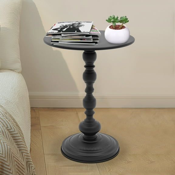 Retro Black Round Side Table Durable Carbon Steel, 40x52cm, 11.02-17.64lbs Load Capacity, Easy Assembly, Coffee Table, End Table, Home Decor