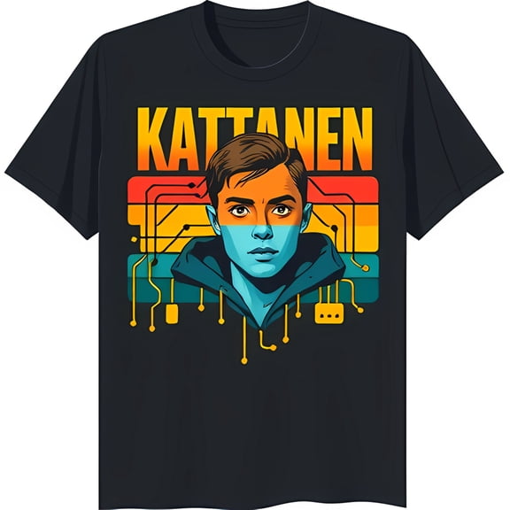 Retro Black T-Shirt with Bold 'KATTANEN' Graphic & Design
