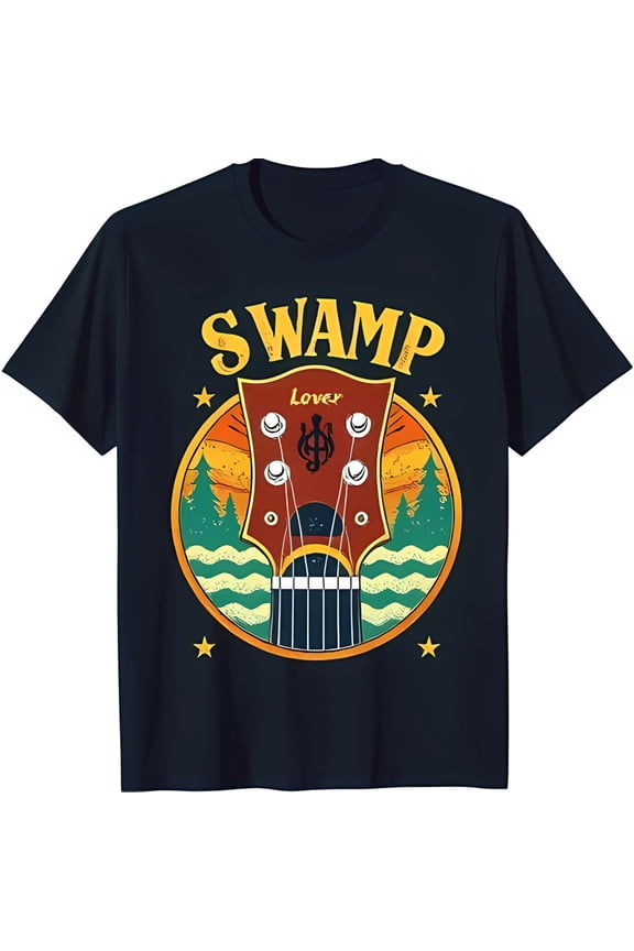 Retro Black T-Shirt with Bold 'Swamp' Graphic & 'Lover' Design