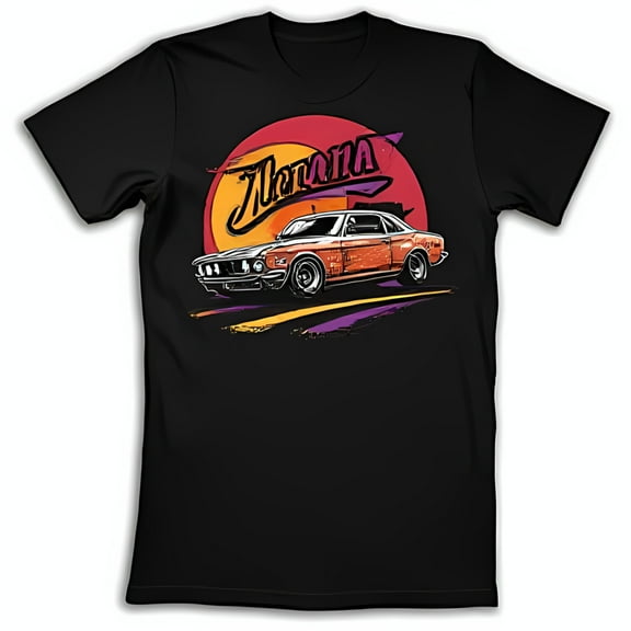 Retro Black T-Shirt with Colorful Muscle Car Graphic & Manana Design