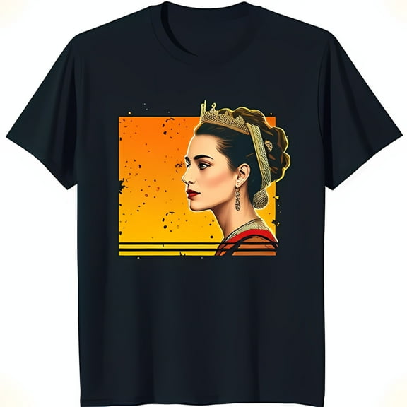 Retro Black T-Shirt with Elegant Crowned Woman Graphic Vintage Style