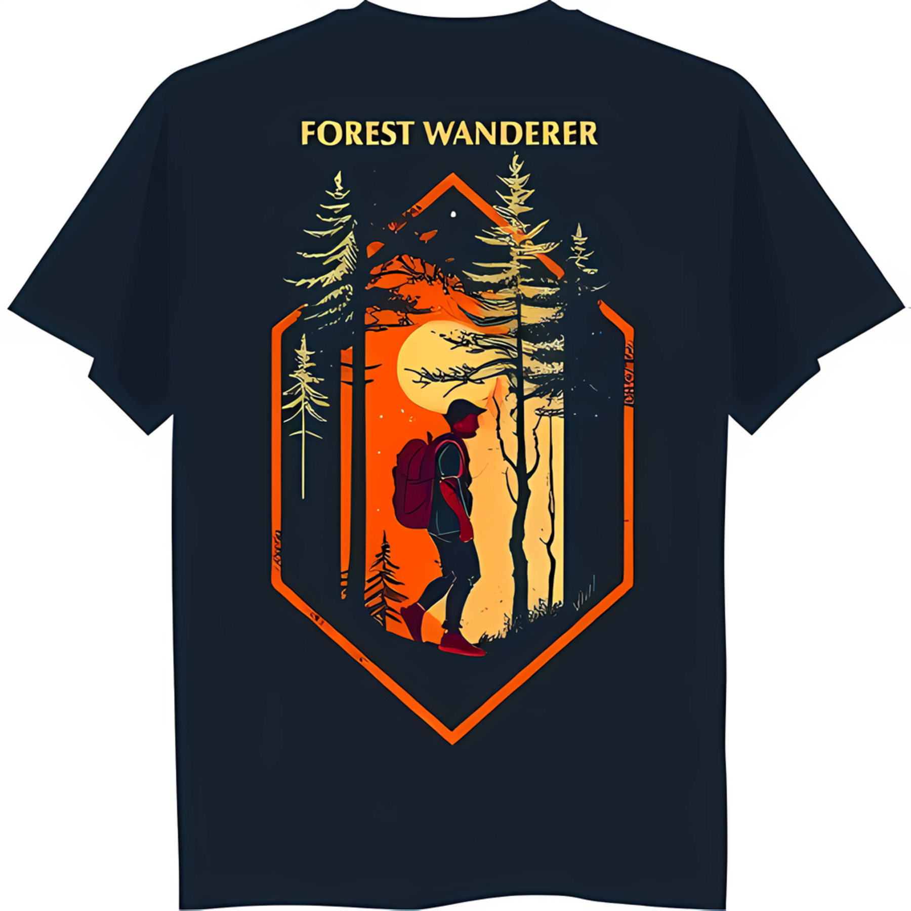 Wanderer Graphics Retro Black T-Shirt with Forest Wanderer Graphic & Full Moon Design ...