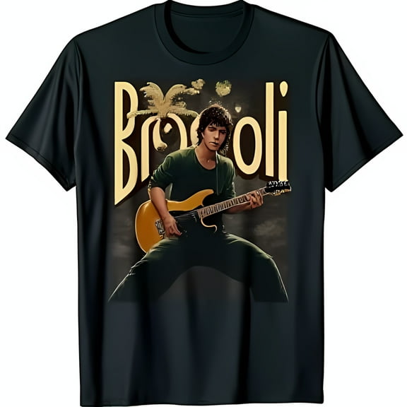 Retro Black T-Shirt with Graphic & Brooli Band Name 70s Rock Style