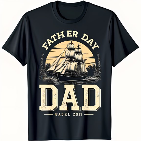 Retro Black T-Shirt with Pixelated Father Day Dad Made 2011 Graphic & Sunset Design