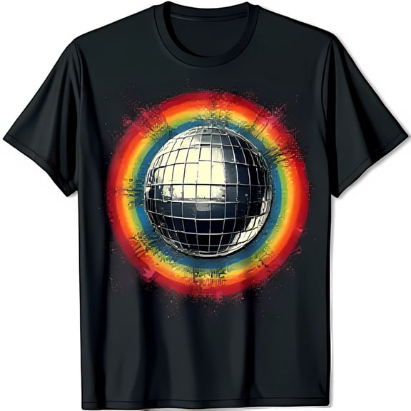 Retro Black T-Shirt with Shiny & Pixelated Graphic 70s Nostalgia