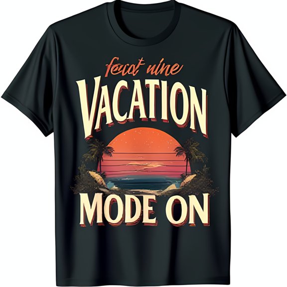 Retro Black T-Shirt with Sunset Ocean Design & Vacation Mode On Graphic