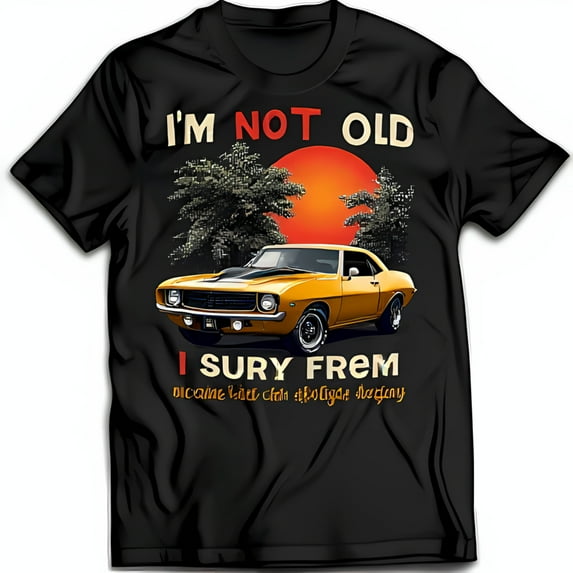 Retro Black T-Shirt with Yellow at Sunset & Funny I m Not Old I Sury Frem Caption