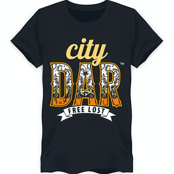 Retro Black T-Shirt with 'city ' Graphic & ' LOST' Banner Stylish Casual Fit