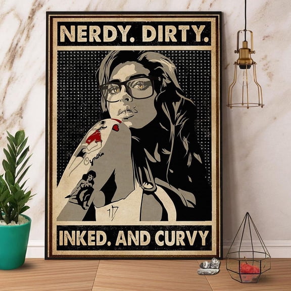 Retro Black Tattoo Nerdy Dirty Inked And Curvy Paper Poster No Frame Matte Wall Art Decor 24 x 36 Inch Poster