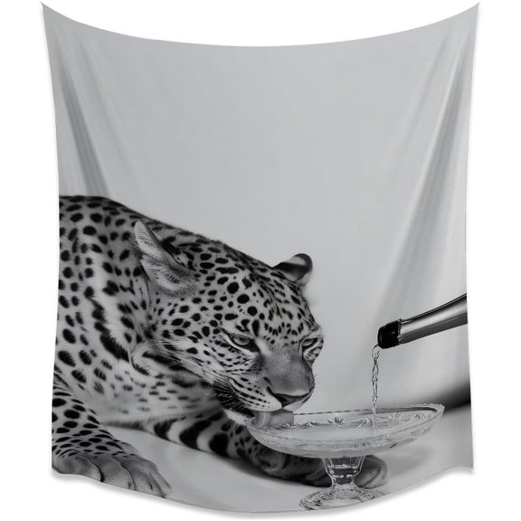Retro Black and White Leopard Art Tapestry Luxury Trendy Cheetah Drinking Champagne Aesthetic Tapestries Maximalist Cool Animal Wall Hanging Decor for Home Living Room Dorm white60x80inch