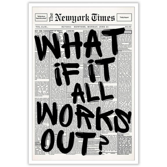 Retro Black And White Newspaper Poster What If It All Works Out Canvas Wall Art Positive Affirming Quote Minimalist Prints Painting For Home Bedroom Dorm Wall Decor