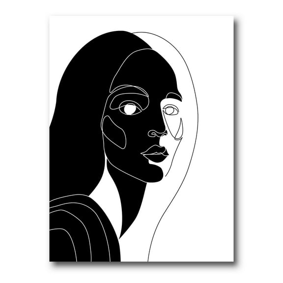 Retro Black and White Minimal Portrait of Young Girl 12 in x 8 in Painting Canvas Art Print, by Designart