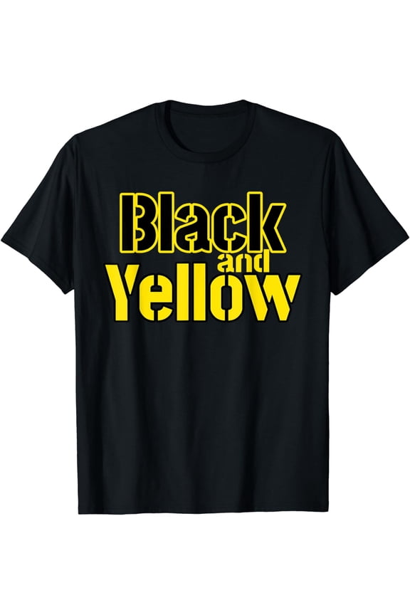 Retro Black and Yellow Graphic T-Shirt - Bold Stencil Text Design - Funny Casual Apparel for Men and Women - Comfortable Cotton Tee