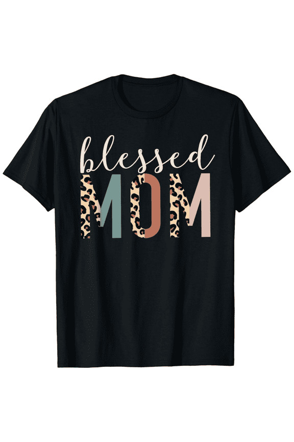 Retro Blessed Mom Leopard Print Graphic T-Shirt for Women, Cute Mother's Day Gift Tee, Casual Short Sleeve Fashion Top