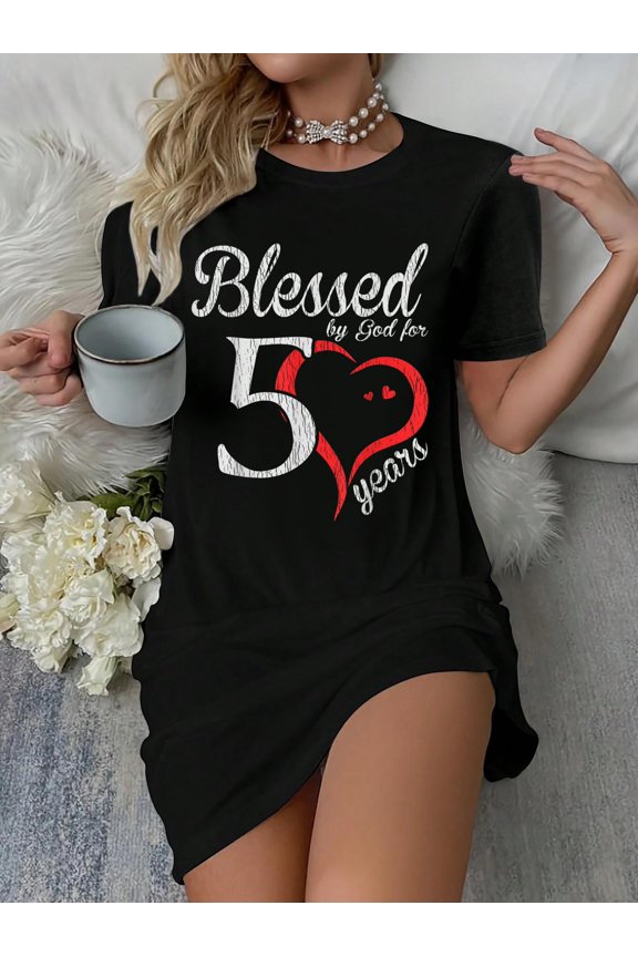 Retro Blessed by God for 50 Years - Christian 50th Birthday T-Shirt Dress Casual Summer Dress Everyday Outfit