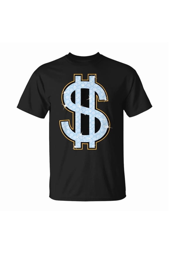 Retro Bling Dollar Sign Graphic T-Shirt - Sparkly Money Symbol Hip Hop Streetwear Tee for Men and Women - Luxury Glitter Diamond Style Black Cotton Top