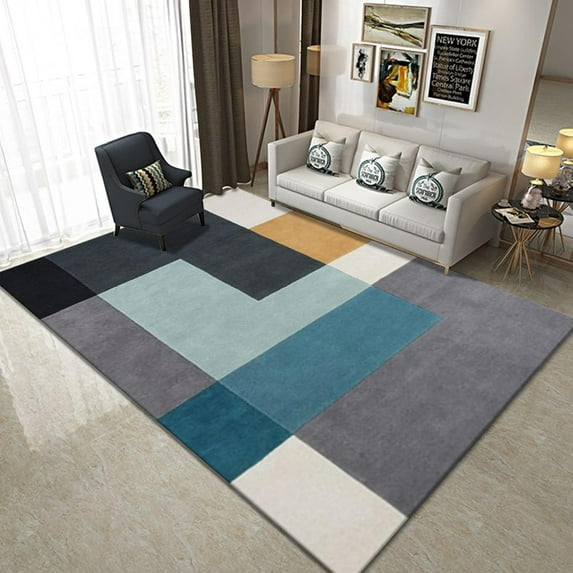 Retro Block Art Area Rug Geometric Gray Boho Indoor Non Slip Rugs Anti Easy Clean Carpet Living Room Bedroom Kitchen Dining Home Office Floor 5x8 Non-slip Washable Soft Home Decor