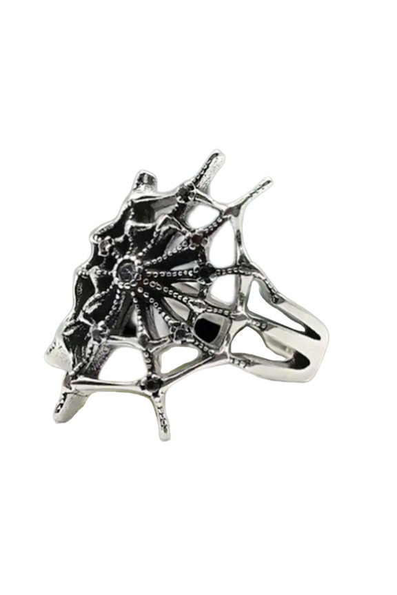 Retro Bloody Themed Spiders Web Rings Elegant Gothic Jewelry Featuring Intricate Hollow Out Silver Plated Design