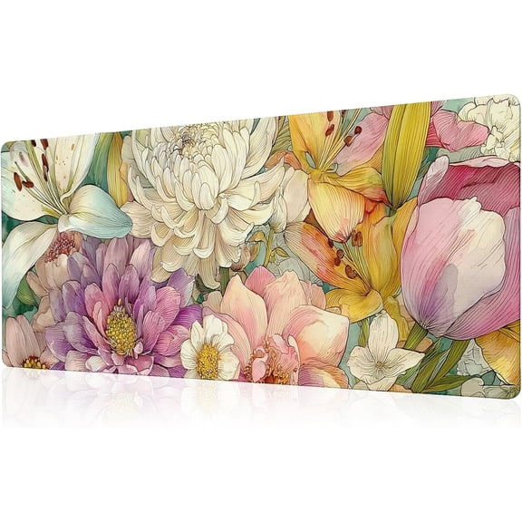 Retro Blossom Boho Floral Mouse Pad Desk Mat XL Extended Large Gaming Desk Pad Mousepad, Floral Computer Laptop Keyboard and Mouse Mat, Desktop Protector Mat for Office and Home 31.5x11.8 in