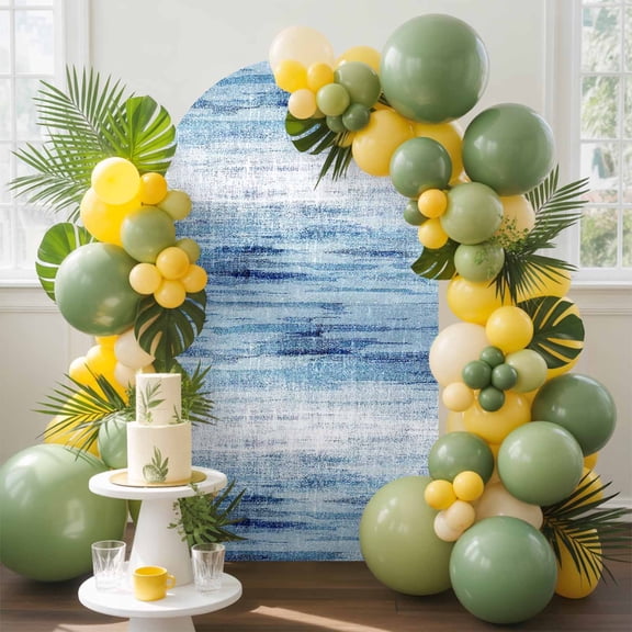 Retro Blue Arch Backdrop Cover, 5FT, Texture Abstract Modern Ombre Spandex Arch Covers Double-Sided Backdrop for Wedding Birthday Party Photo Background Decoration