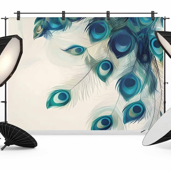 Retro Blue Backdrop for Photography, Green Peacock Feathers Abstract Art Photo Backdrop Portrait Background Party Banner Photo Backgrounds for Studio Booth Props, 7x5ft