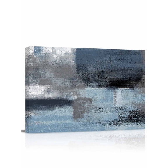 Retro Blue Canvas Print Wall Art Abstract Art Paint Texture Pictures Painting Morden Artwork for Living Room Bedroom, Ready to Hang - 12"x16"