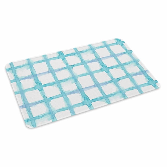 Retro Blue Checkered Doormat Watercolor Lines Geometric Minimalist Non Slip Low Profile Rubber Door Mat Washable Absorbent Indoor Front Door Mat Entryway Rug Entrance Carpet 16x24 Inch