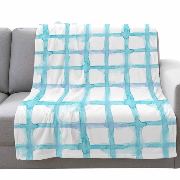 Retro Blue Checkered Fleece Throw Blanket Lightweight Watercolor Lines Geometric Minimalist Fuzzy Flannel Throws Super Soft Cozy Flannel Blanket for Couch, Sofa, Bed, Travel 40"x50"