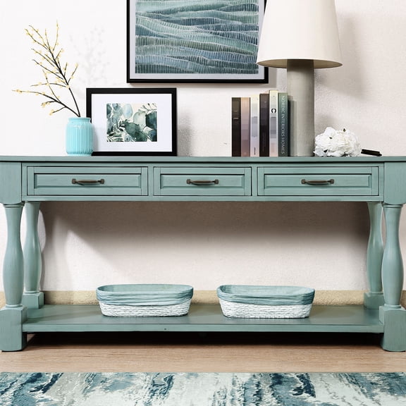 Retro Blue Console Table with High Load Shelf / Stable for Entry Hall