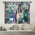 thumbnail image 1 of Retro Blue Daisy Kitchen Curtain 27.5W X 39L Inch 2 Panel Rod Pocket Farmhouse Vintage Flower Floral Rustic Plant Classy Vase Blossom Small Short Cafe Tier Window Drapes Bathroom Home Decor, 1 of 1