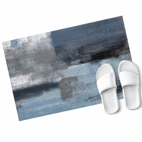 Retro Blue Door Mat Abstract Art Paint Texture Non Slip Absorbent Entrance Mat Washable Low Profile Indoor Doormat for Front Door Entryway Entry 20"x31"