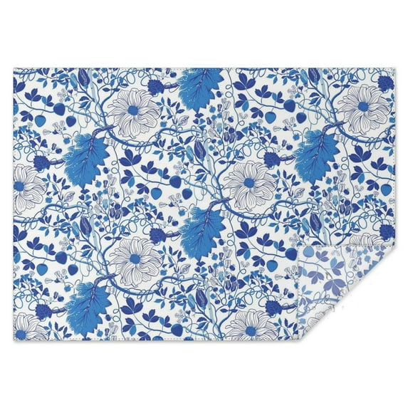 Retro Blue Flower Tablecloth,Wipeable Polyester Table Cover for Rectangle Tables,Foldable Table Clothes Cute Tablecloths for Birthday Picnic Wedding Tea Party Decorations