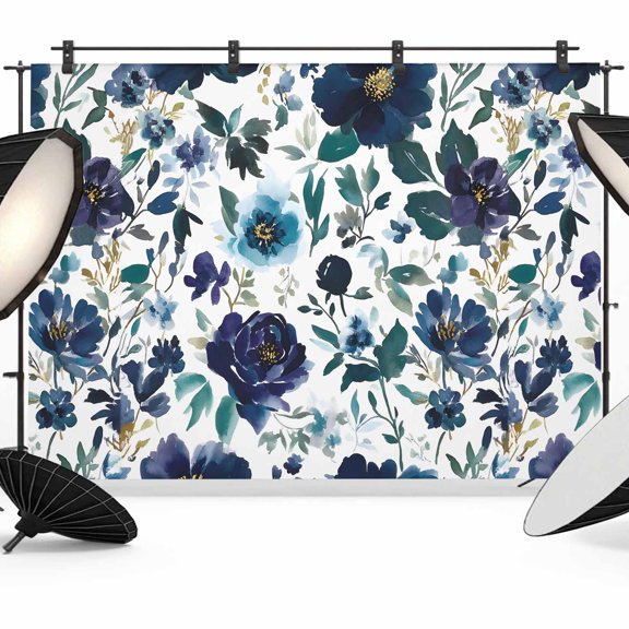Retro Blue Flowers Backdrop for Photography, Abstract Art Floral Country Plant Photo Backdrop Portrait Background Party Banner Photo Backgrounds for Studio Booth Props, 7x5ft