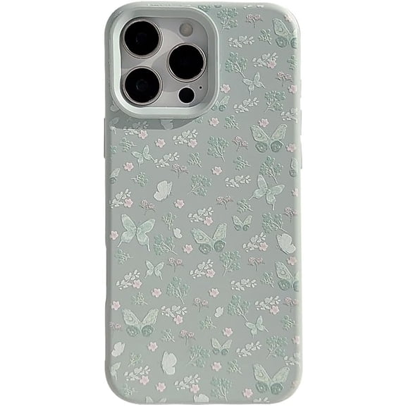 Retro Blue Flowers Butterfly Soft Phone Case Compatible with iPhone Case (Blue, for iPhone 16 Pro Max)