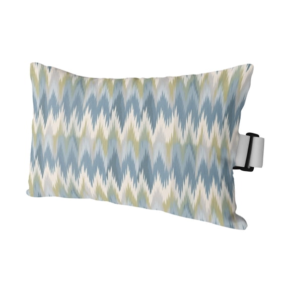 Retro Blue Green Zigzag Chevron Outdoor Pillow for Chaise Lounge Chair,Southwest Ethnic Style Waterproof Headrest Lumbar Pillows with Insert&Elastic Strap for Patio Pool Garden Chairs Decor,1 Pack