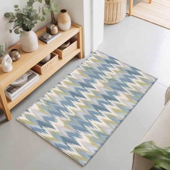 Retro Blue Green Zigzag Chevron Rectangle Rug 2'x3' Southwest Ethnic Style Washable Area Rugs for Living Room Bedroom Entryway Non Slip Entrance Door Mat Indoor Floor Carpet