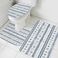 thumbnail image 1 of Retro Blue Grey Bathroom Rugs Set Country Farm Geometric Art Hand Painted Pattern Non Slip Absorbent Soft Bath Mats 3 Piece Set with Bathroom Rug, U-Shaped Floor Mat, Toilet Seat Cover Large Size, 1 of 9