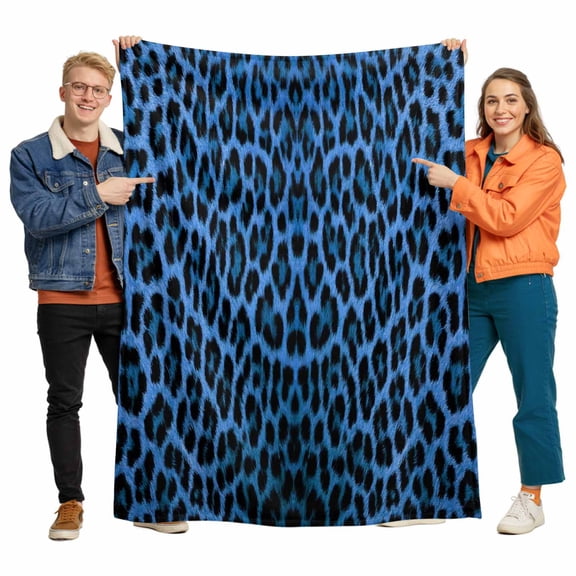 Retro Blue Leopard Flannel Blanket for Bed,Travel and Camping, Abstract Classic Texture Super Soft Cozy Blanket for All Seasons 60"x80"