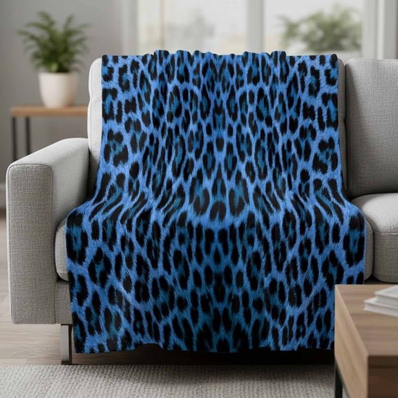 Retro Blue Leopard Fleece Throw Blanket Abstract Classic Texture Ultra Soft Fuzzy Cozy Flannel Throw Blanket for Couch Sofa Bed Car Travel, Ideal Gifts 50x60 Inches