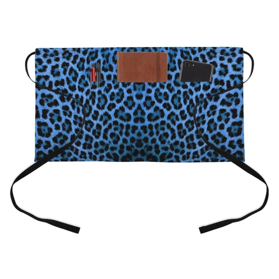 Retro Blue Leopard Half Waist Apron Abstract Classic Texture Short Waiter Aprons with 3 Pockets for Women Men Kitchen Restaurant Cooking
