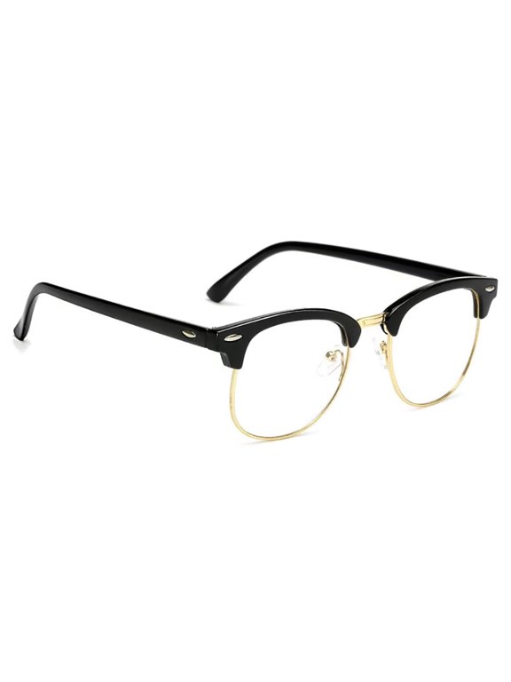 Retro Blue Light Blocking Glasses Non-Prescription for Men Women UV400 Computer Gaming Eyewear Black Gold Semi-Rimless Frame