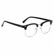 Retro Blue Light Blocking Glasses Non-Prescription for Men Women UV400 Computer Gaming Eyewear Black Silver Semi-Rimless Frame