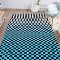Retro Blue Ombre Checkered Pattern Area Rug For Living Room Bedroom Soft Checkerboard Carpet Under Dining Table Indoor Floor Cover Mats Home Office Runner Rug 2 x 3ft