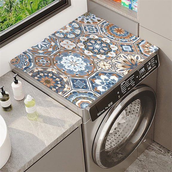 Retro Blue Orange Plaid Washing Machine Mat 50x60cm Anti-Slip Dust-Proof Laundry Room Floor Protector for Standard Top Load and Front Load Washers
