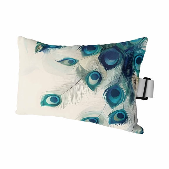 Retro Blue Outdoor Chaise Lounge Pillows Green Peacock Feathers Abstract Art Lumbar Pillows with Insert Adjustable Elastic Strap Headrest Pillow for Recliner Patio Chair 1 Pack 11x16 Inch