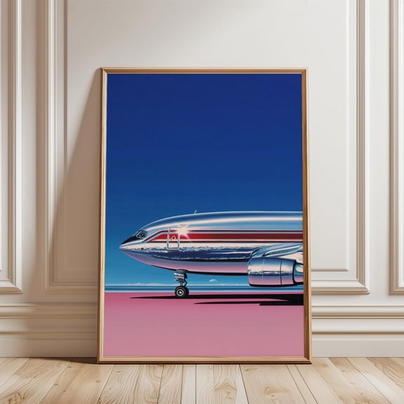 Retro Blue Pink Jet Poster, Unframed Paper Poster 8x10in