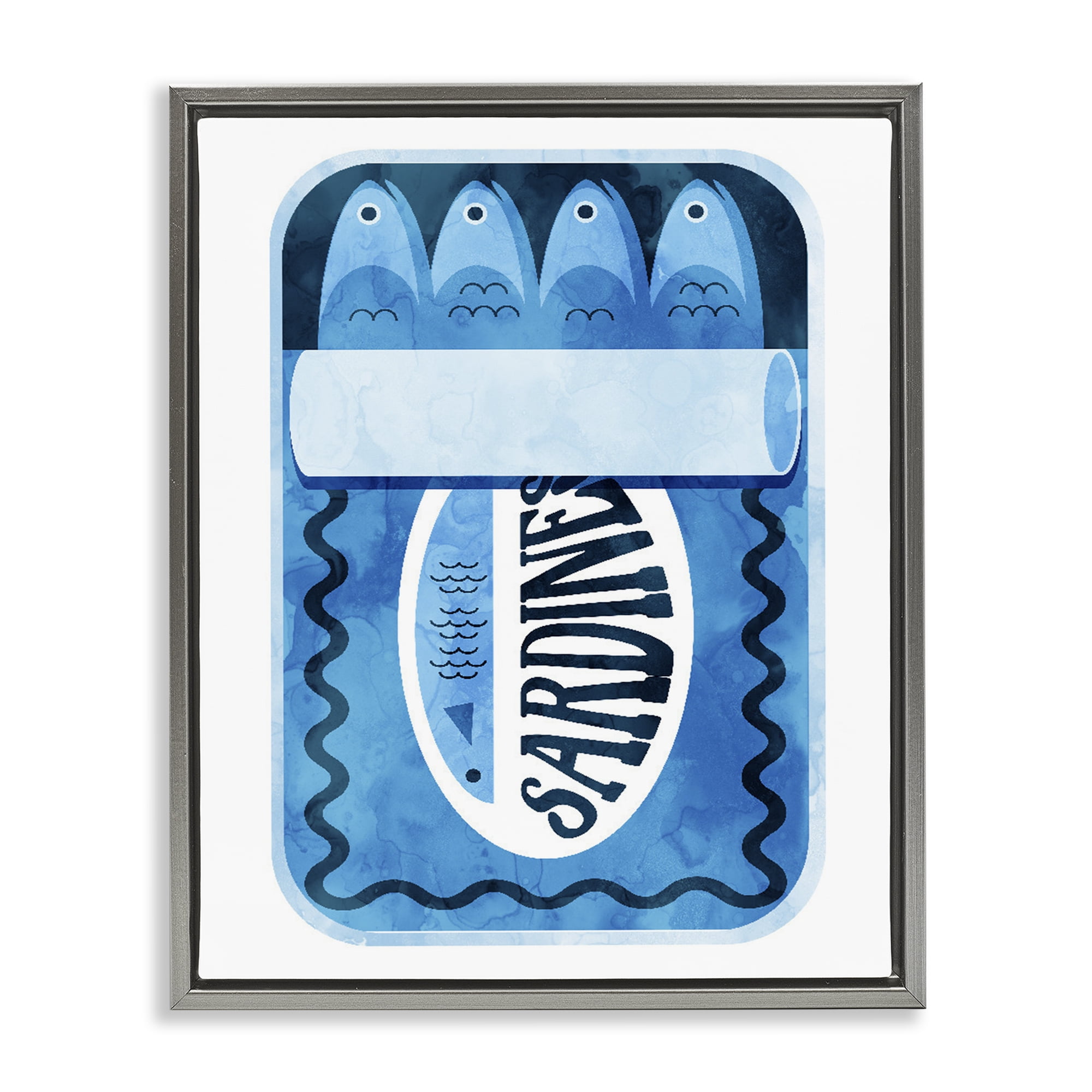 Retro Blue Sardine Tin Gray Framed Floater Canvas Wall Art, design by Daphne Polselli
