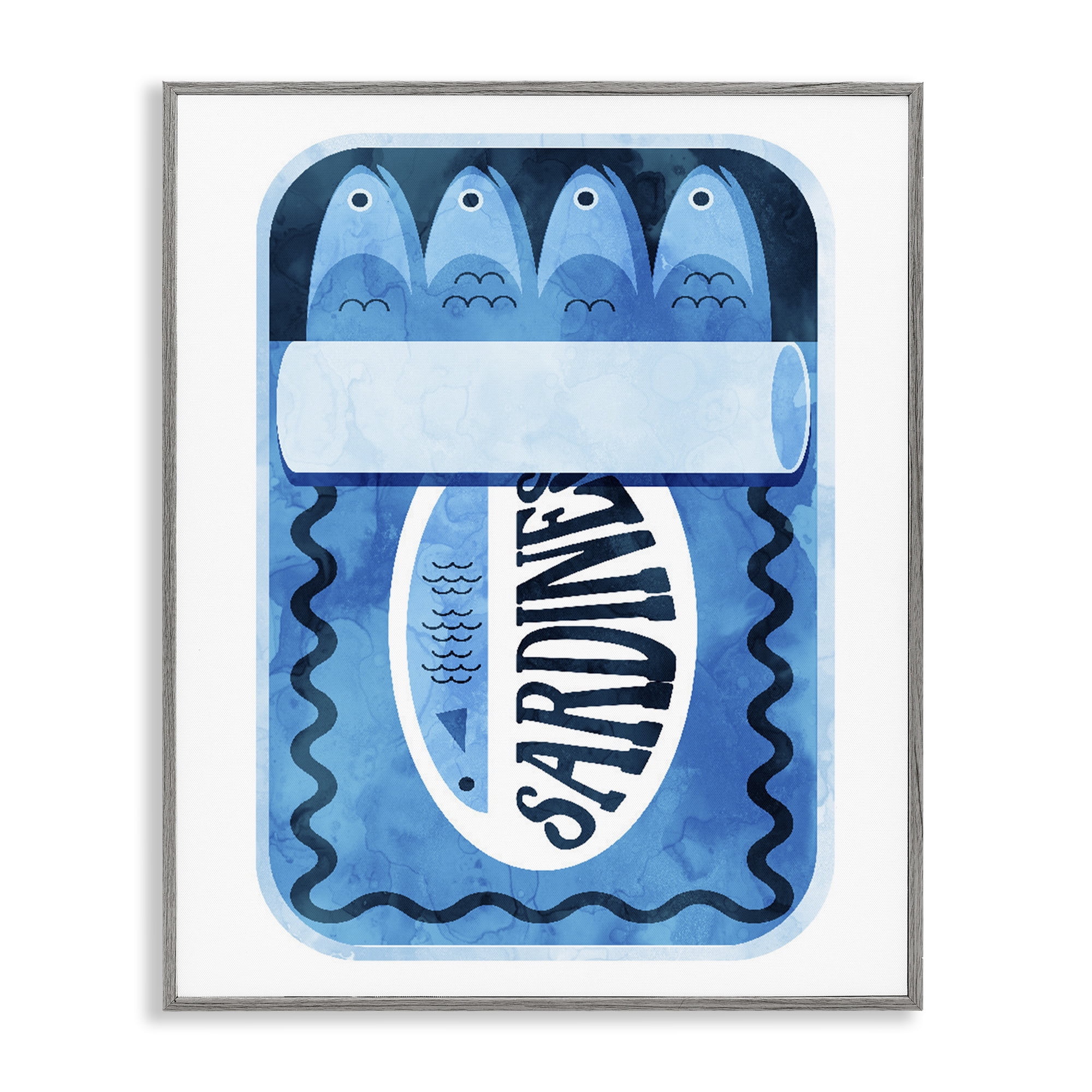 Retro Blue Sardine Tin Gray Framed Giclee Art, design by Daphne Polselli
