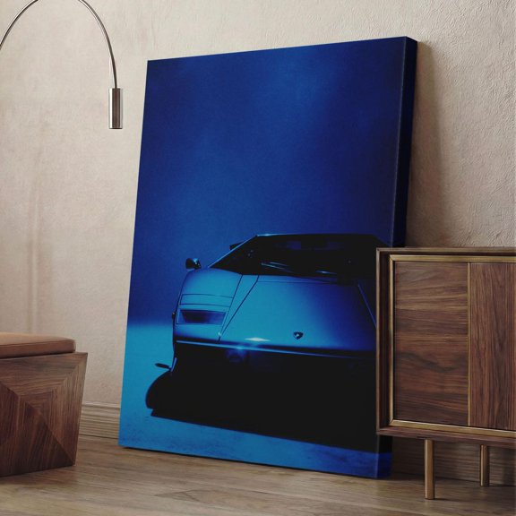 Retro Blue Supercar Synthwave Poster, Unframed Paper Poster 24x36in